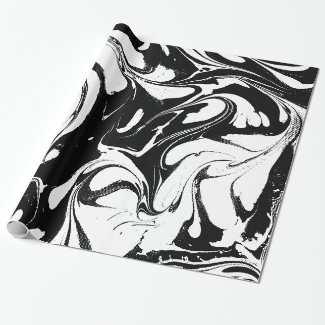 Papier Cadeau Marbre Tourbillonnant Noir Et Blanc Élégant (Déroulé)