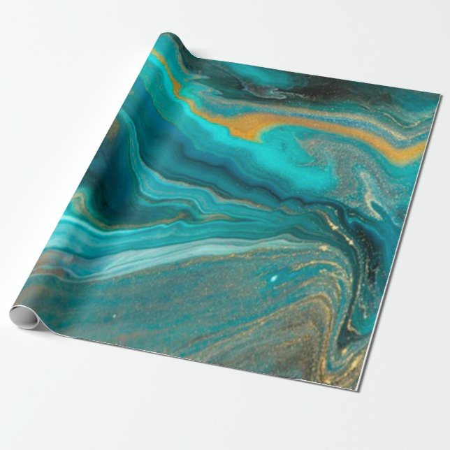 Papier Cadeau marbre vert d'élégance aux lignes d'or (Déroulé)