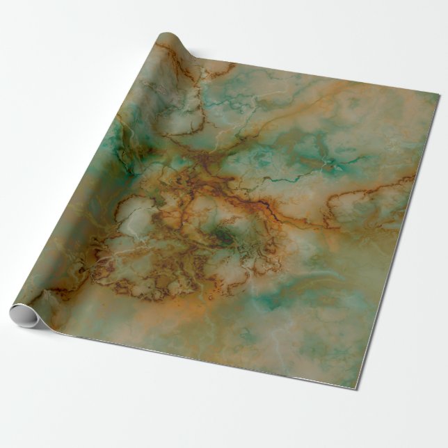 Papier Cadeau Marbre vert et or (Déroulé)