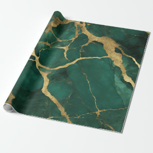 Papier Cadeau Marbre vert or élégant