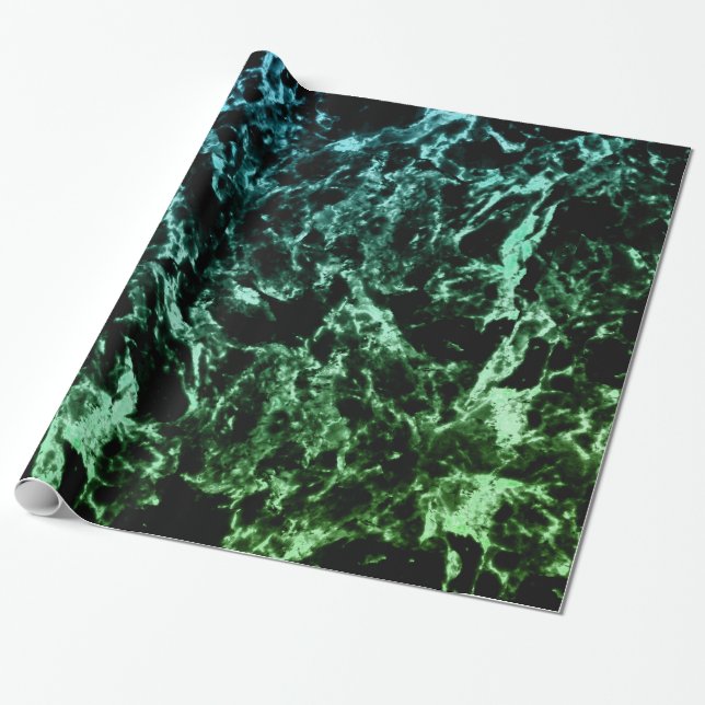 Papier Cadeau Marbre vert sur noir (Déroulé)