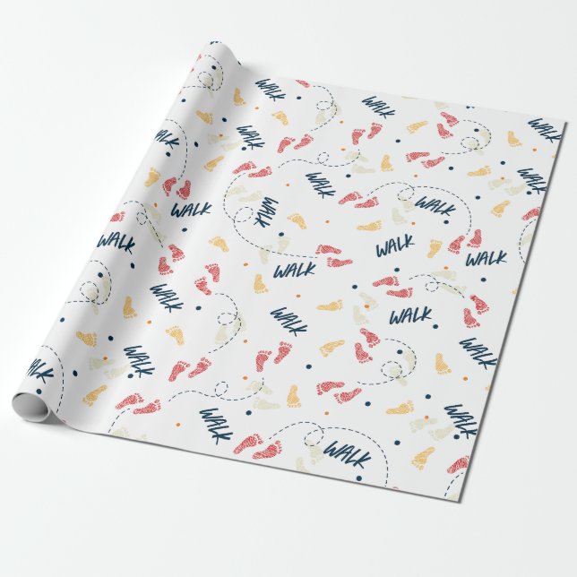 Papier Cadeau Marcher ensemble : Motif d'empreinte d'aventure (Déroulé)