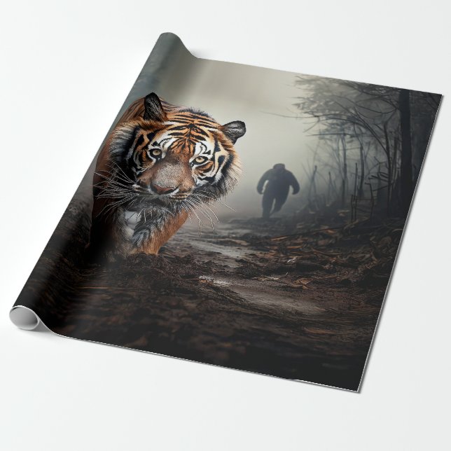 Papier Cadeau Marcher Vieille forêt surréelle de tigres noirs et (Déroulé)