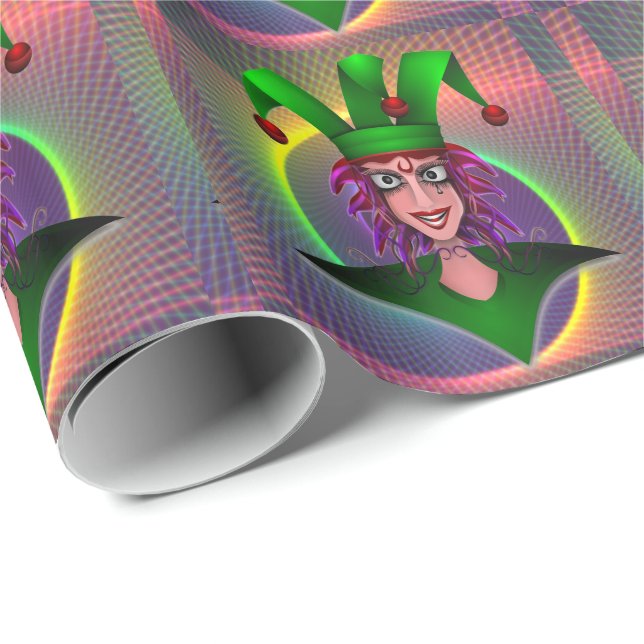 Papier Cadeau Mardi Gras Carnival Jester (Coin rond)