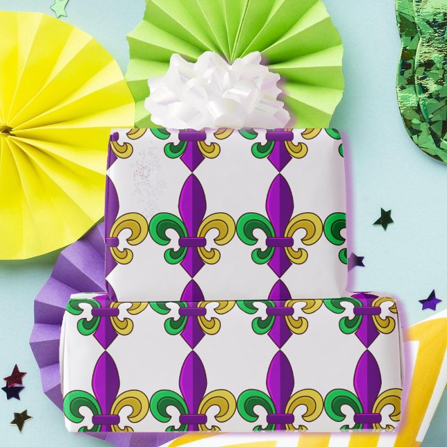 Papier Cadeau Mardi Gras Fleur de Lis Carnaval Purple Green Cade (Créateur téléchargé)