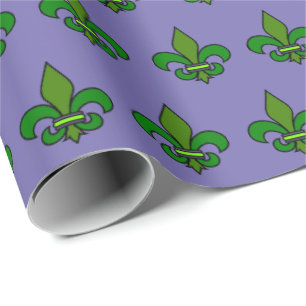 Papier Cadeau Mardi Gras Fleur de Lis Enveloppement Cadeau Viole