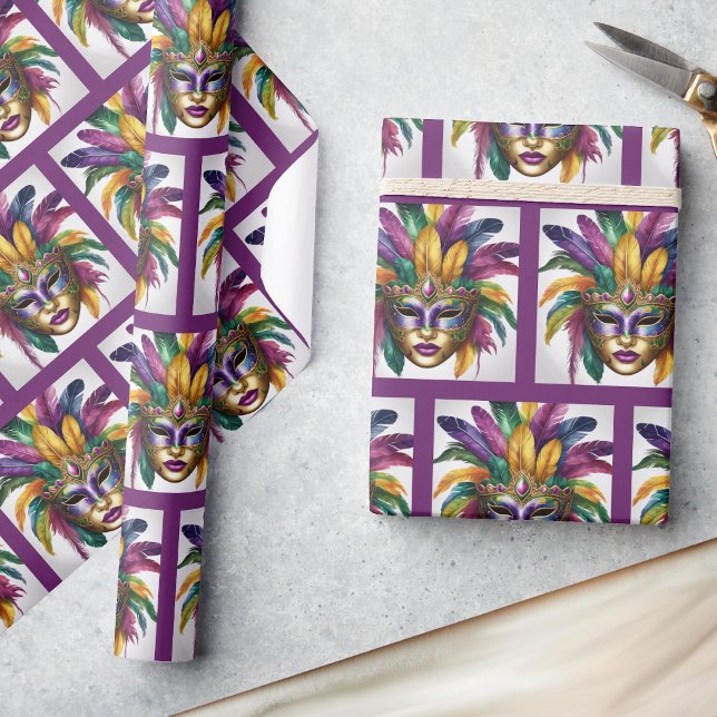 Papier Cadeau Mardi Gras Masque de plumes Cadeau coloré (Créateur téléchargé)
