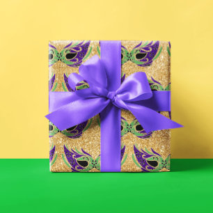 Papier Cadeau Mardi Gras Masque vert pourpre or jaune