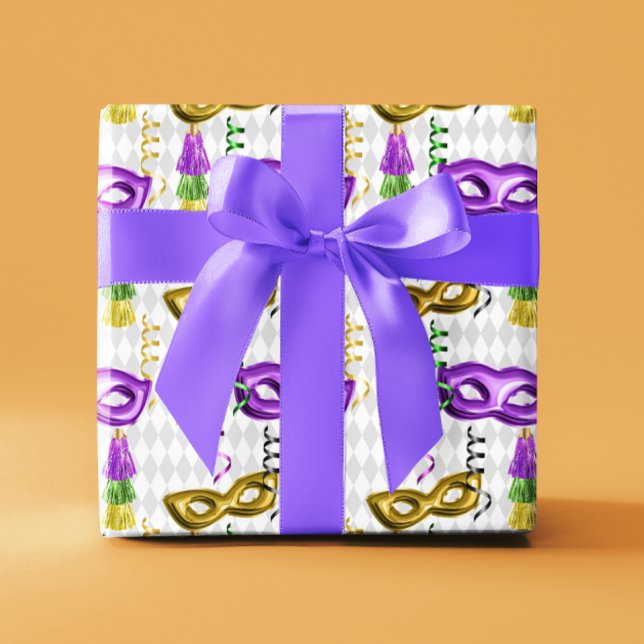 Papier Cadeau Mardi Gras Masques Vert Violet Or Jaune (Créateur téléchargé)