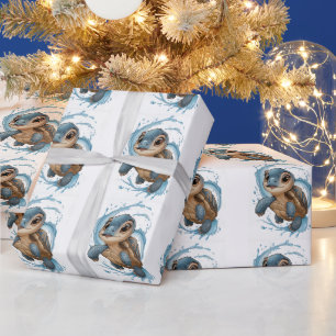 Papier Cadeau Mare Turtle Noël Aquarelle de Noël