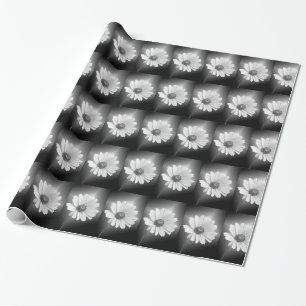 Papier Cadeau marguerite blanche brillante sur noir