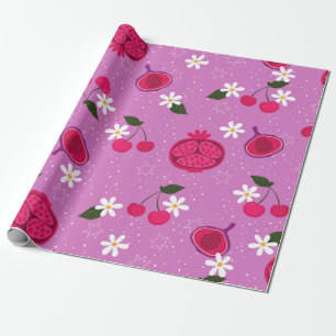 Papier Cadeau marguerite fleurie de cerise de grenade violette