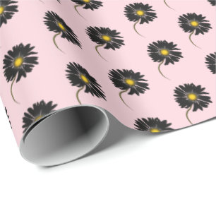 Papier Cadeau marguerite noire sur rose