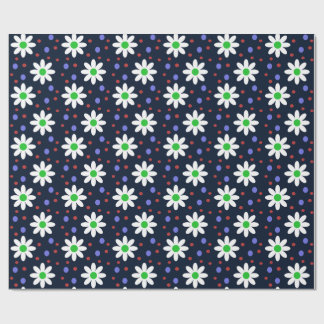 Papier Cadeau marguerite points bleu marine