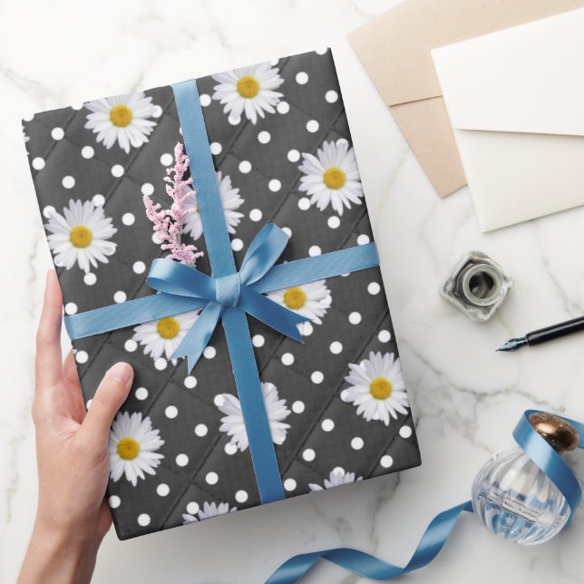 Papier Cadeau Marguerites blanches sur Pois (Cadeaux)