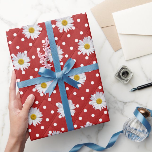 Papier Cadeau Marguerites blanches sur Pois (Cadeaux)