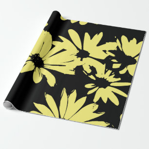 Papier Cadeau Marguerites noires et jaunes