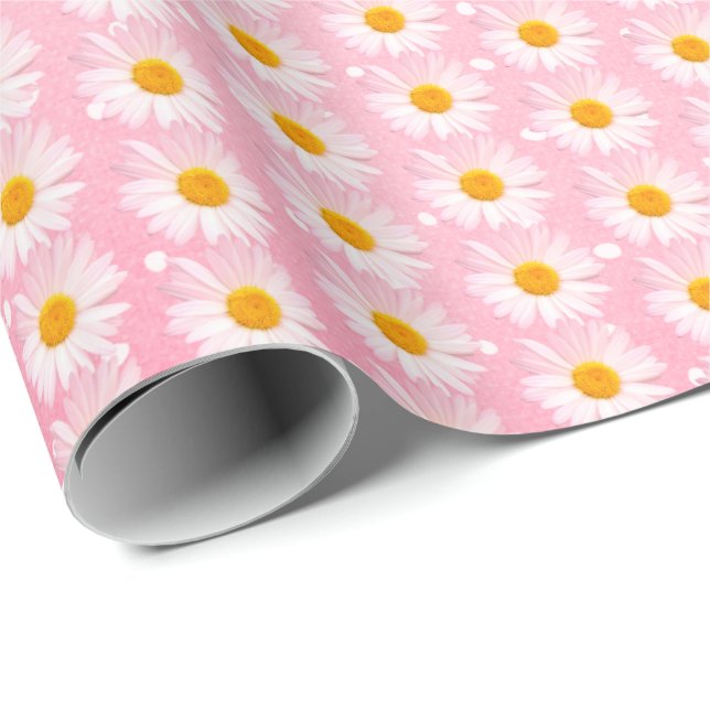 Papier Cadeau marguerites sur pois (Coin rond)