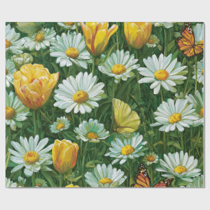 Papier Cadeau Marguerites, Tulipes & Papillons