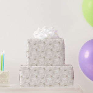 Papier Cadeau Mariage à motif de plumes bronzées et blanches
