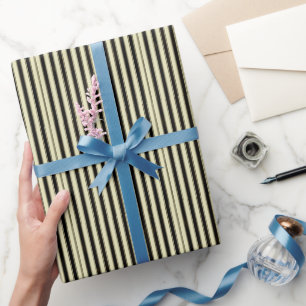 Papier Cadeau Mariage à rayures noir et crème Élégant  