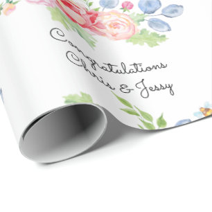 Papier Cadeau Mariage Ajouter des noms Fruit & Fleurs Aquarelle