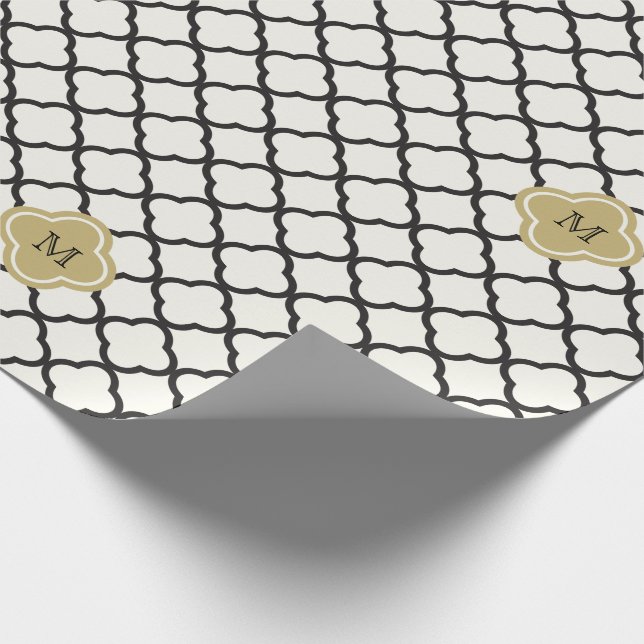 Papier Cadeau Mariage Art Déco Motif Quatrefeuilles Monogramme C (Coin)