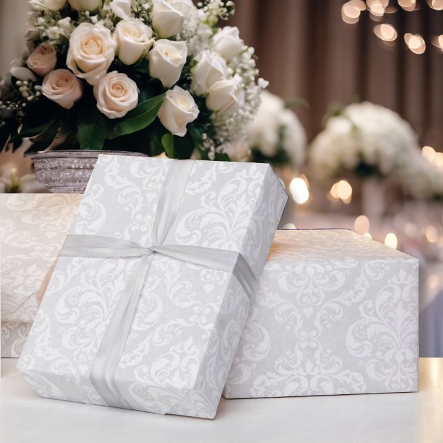 Papier Cadeau Mariage Blanc Damask Classic Élégance intemporelle (Créateur téléchargé)