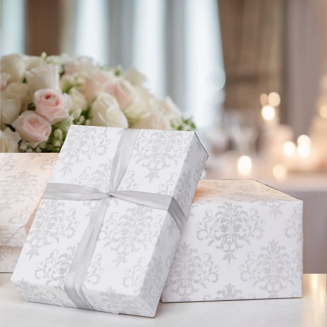 Papier Cadeau Mariage Blanc Damassé Simplicité Élégance Intempor (Créateur téléchargé)