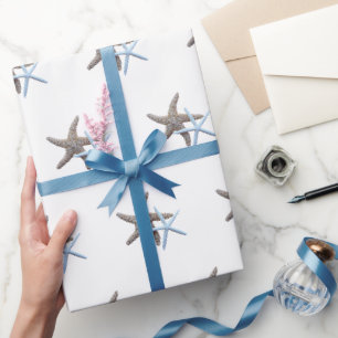 Papier Cadeau Mariage blanc Starfish Couple