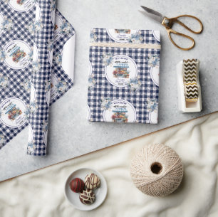 Papier Cadeau Mariage Blue Gingham Enlevé du Marché Floral