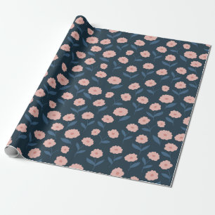 Papier Cadeau Mariage Bohème Navy et Rose Fleurie
