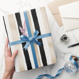 Papier Cadeau Mariage Champagne Crème Noir Blanc Rayures