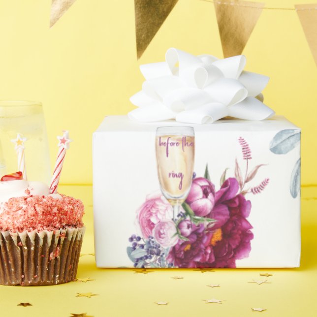 Papier Cadeau Mariage Champagne Florale Magenta Av (Fête d'anniversaire)
