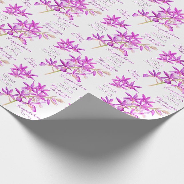 Papier Cadeau Mariage d'aquarelle de fleur botanique d'orchidées (Coin)