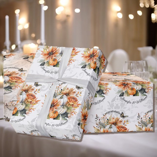 Papier Cadeau Mariage de automne Personnaliser les noms Citrouil (Créateur téléchargé)