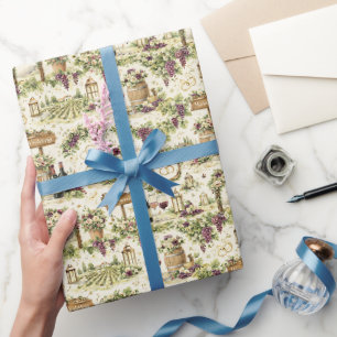Papier Cadeau Mariage de Domaine Viticole Motif Aquarelle