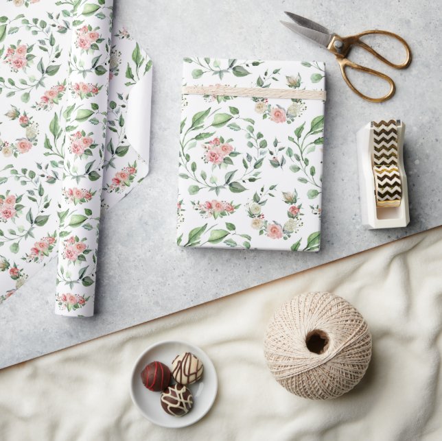 Papier Cadeau Mariage de fleur PInk Blush frais (Artisanat)