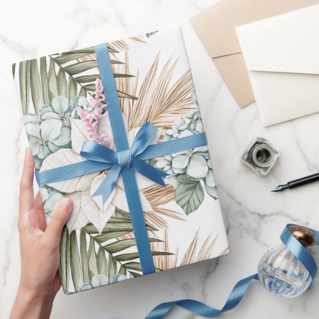 Papier Cadeau Mariage de fleurs bleu tropical (Cadeaux)