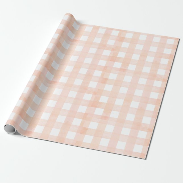 Papier Cadeau Mariage de gingham pêche Baby Shower (Déroulé)