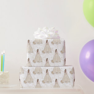 Papier Cadeau Mariage de mariée blanche et or