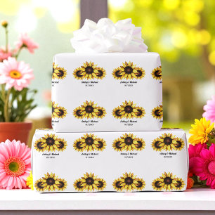Papier Cadeau Mariage de tournesol Floral Jaune Blanc