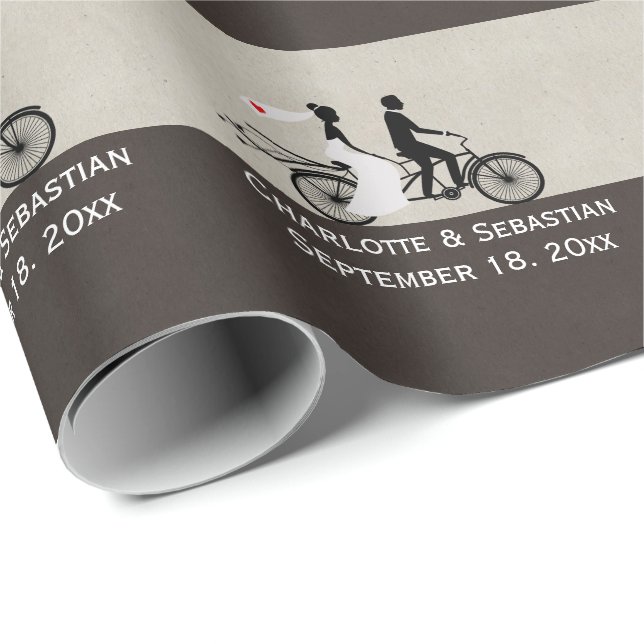 Papier Cadeau Mariage De Vélos Cute Tandem (Coin rond)