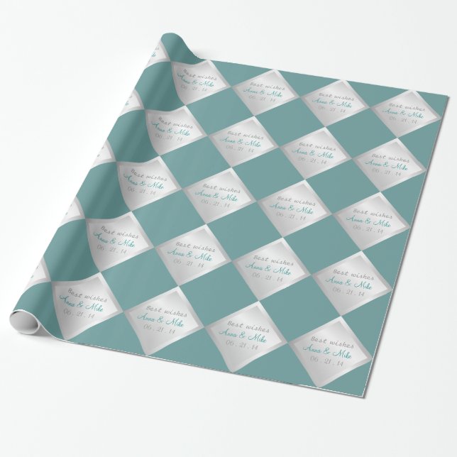Papier cadeau Mariage  diamant Turquoise argent (Déroulé)