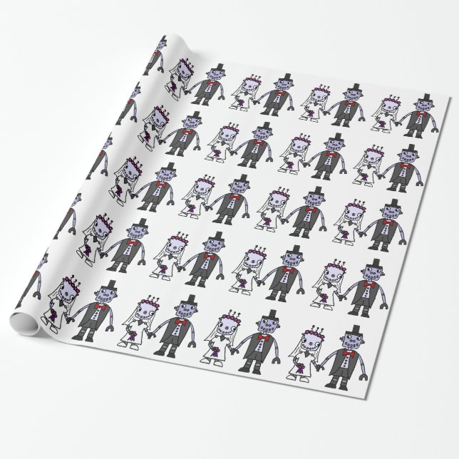 Papier Cadeau Mariage drôle de jeunes mariés de robot (Déroulé)