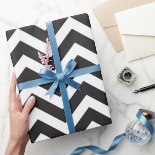 Papier Cadeau Mariage du Nouvel An Noir et Blanc à Chevron Épais