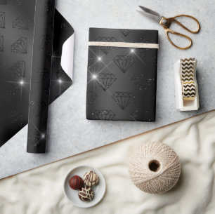 Papier Cadeau Mariage Élégant Diamant Noir Étincelle Fiançailles