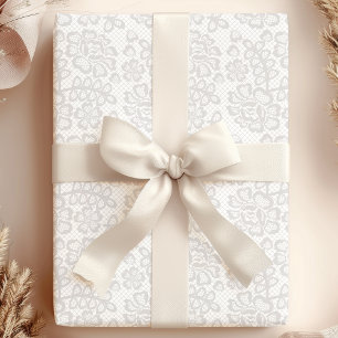 Papier Cadeau Mariage Élégant Gris Chic Vintage Dentelle