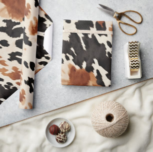 Papier Cadeau Mariage en cuir de vache noir crème marron