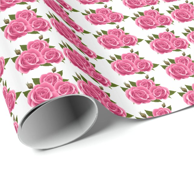 Papier Cadeau Mariage Envelopper les roses rose-papier (Coin rond)